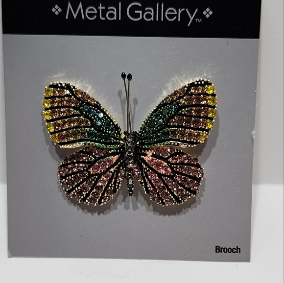 Metal Gallery Gold Tone With Colorful Rhinestones Butterfly Brooch Pin New - Picture 1 of 2